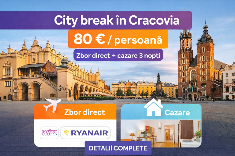 ✈️ City break în Cracovia la doar&nbsp;80 € / persoană&nbsp;– zbor direct + cazare 3 nopți