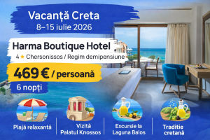 Read more about the article Creta 469 € / persoană – 6 nopți la Harma Boutique Hotel, demipensiune (iulie 2026 & zbor inclus)