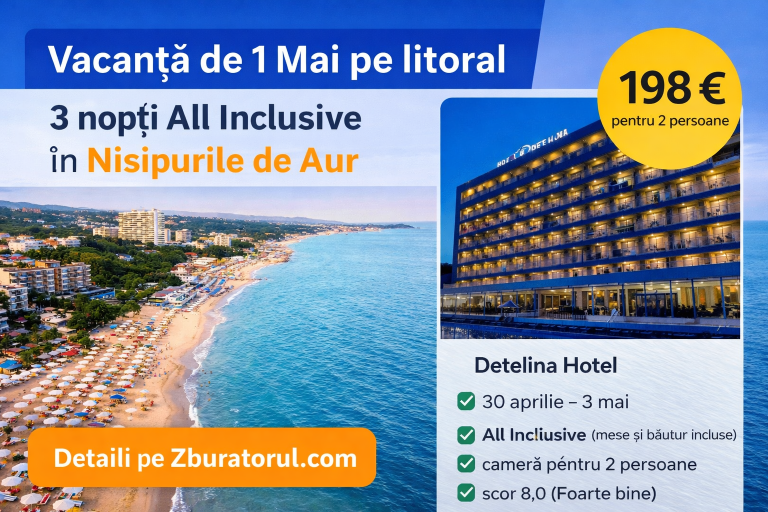 Vacanță de 1 Mai pe litoral: 3 nopți All Inclusive în Nisipurile de Aur – 198 € pentru 2 persoane