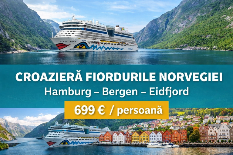 Croazieră în fiordurile Norvegiei: 6 zile cu vasul AIDAluna, 699 € / pers (toate mesele incluse)