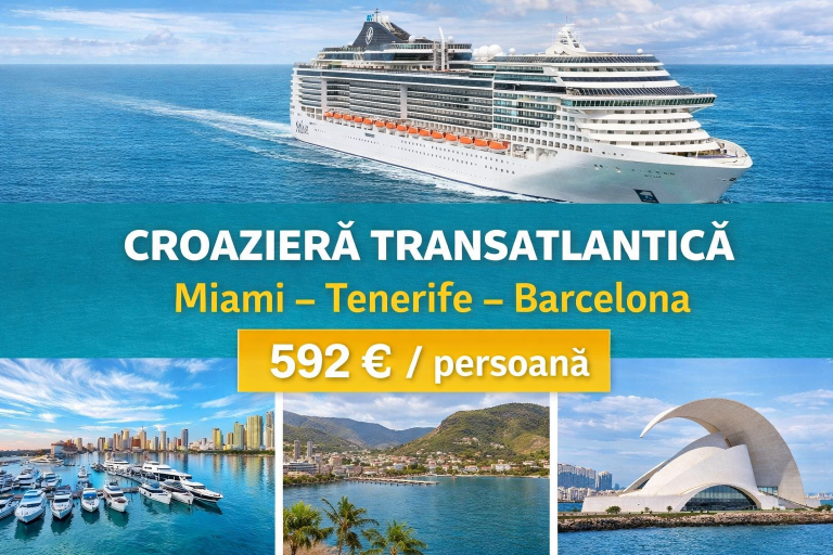 Croazieră transatlantică: Miami – Tenerife – Barcelona cu MSC Divina, 592 € / persoană (2026)