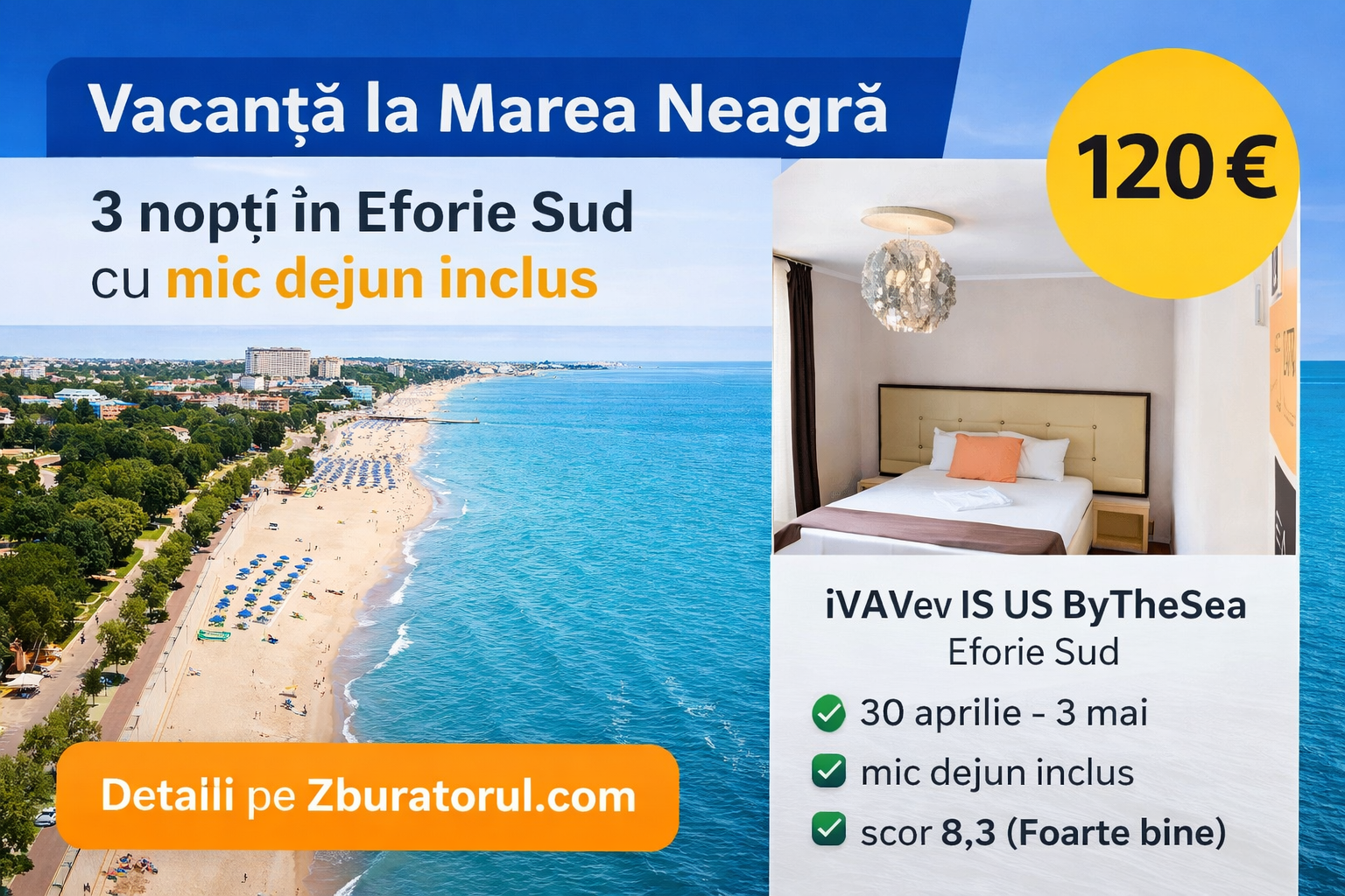 Read more about the article Vacanță de 1 Mai la Marea Neagră: 3 nopți în Eforie Sud la doar 60 euro/pers (mic dejun inclus)