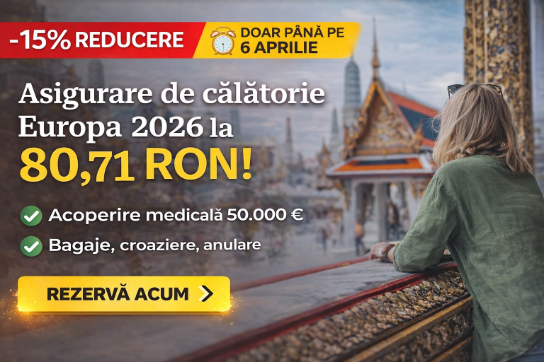 🔥 Asigurare de călătorie Europa 2026 la doar 80,71 RON (reducere 15% până pe 6 aprilie)