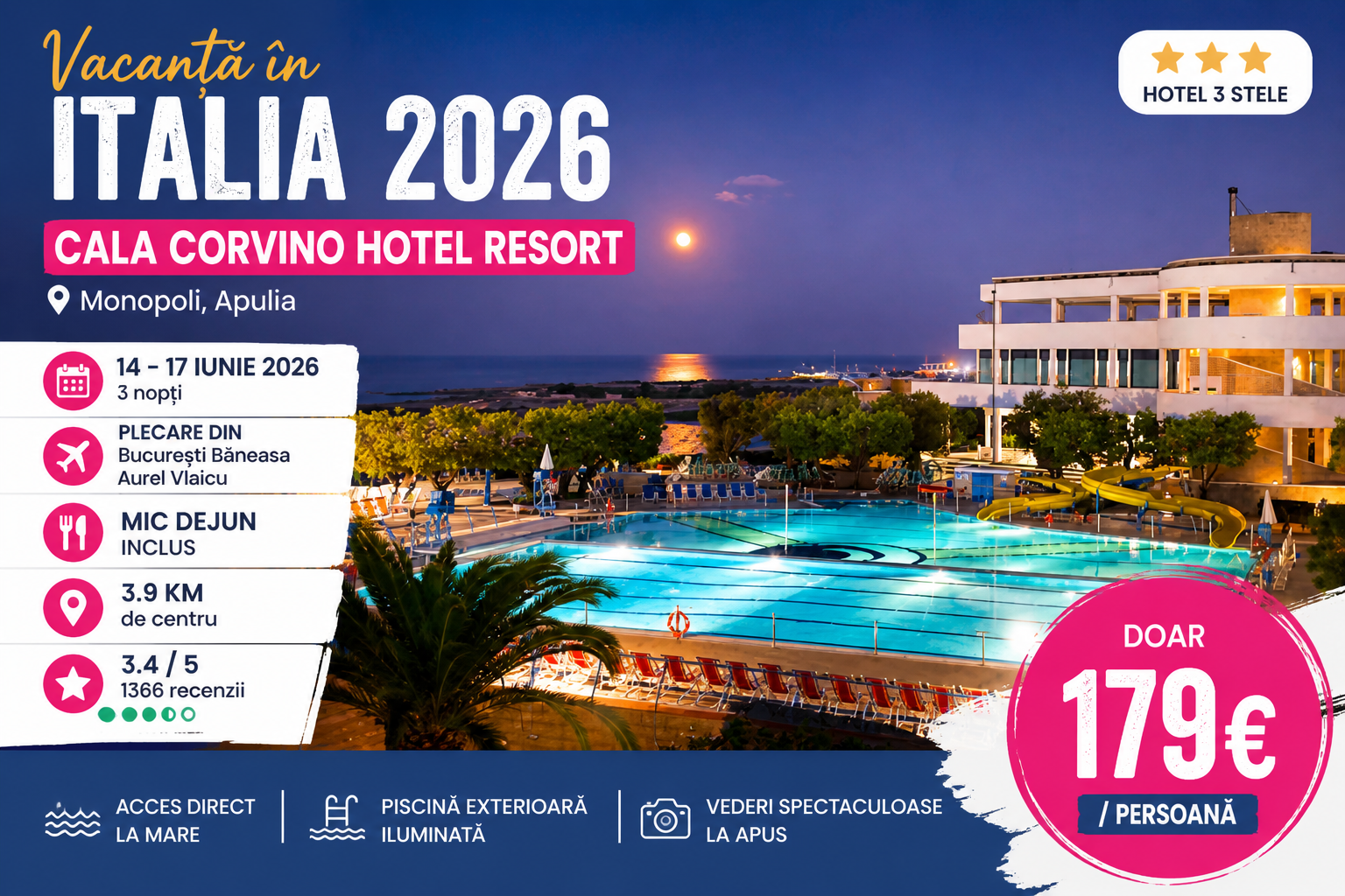 Read more about the article Vacanță în Italia 2026: Cala Corvino Hotel Resort, Monopoli – 179 € / pers (zbor+cazare)