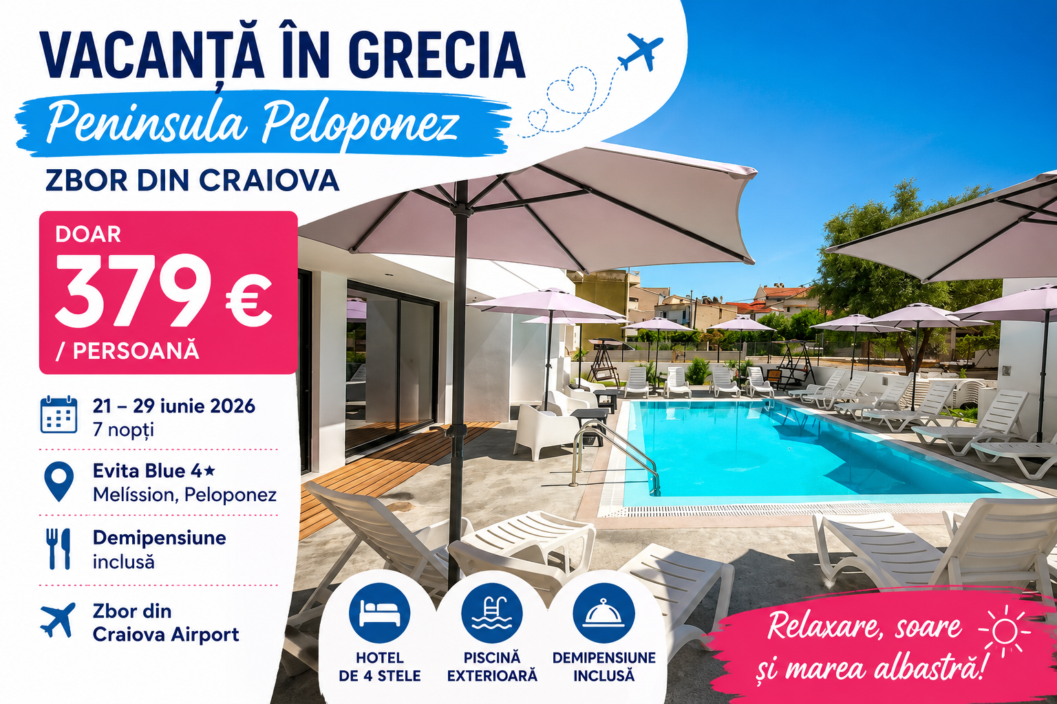 Read more about the article Vacanță în Grecia la doar&nbsp;379 € / persoană! 7 nopți cu demipensiune în Peloponez și zbor inclus