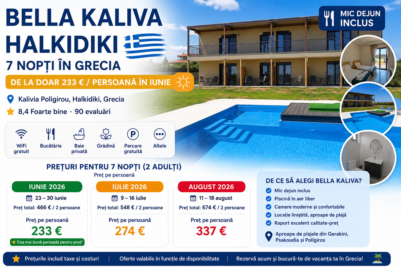 Read more about the article Bella Kaliva Halkidiki – 7 nopți în Grecia la doar&nbsp;233 € / persoană în iunie, cu mic dejun inclus