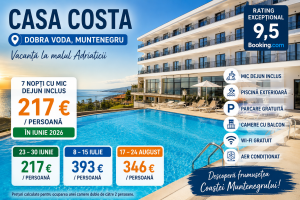 Read more about the article Casa Costa Muntenegru – 217 € / persoană, 7 nopți cu mic dejun inclus, în iunie 2026