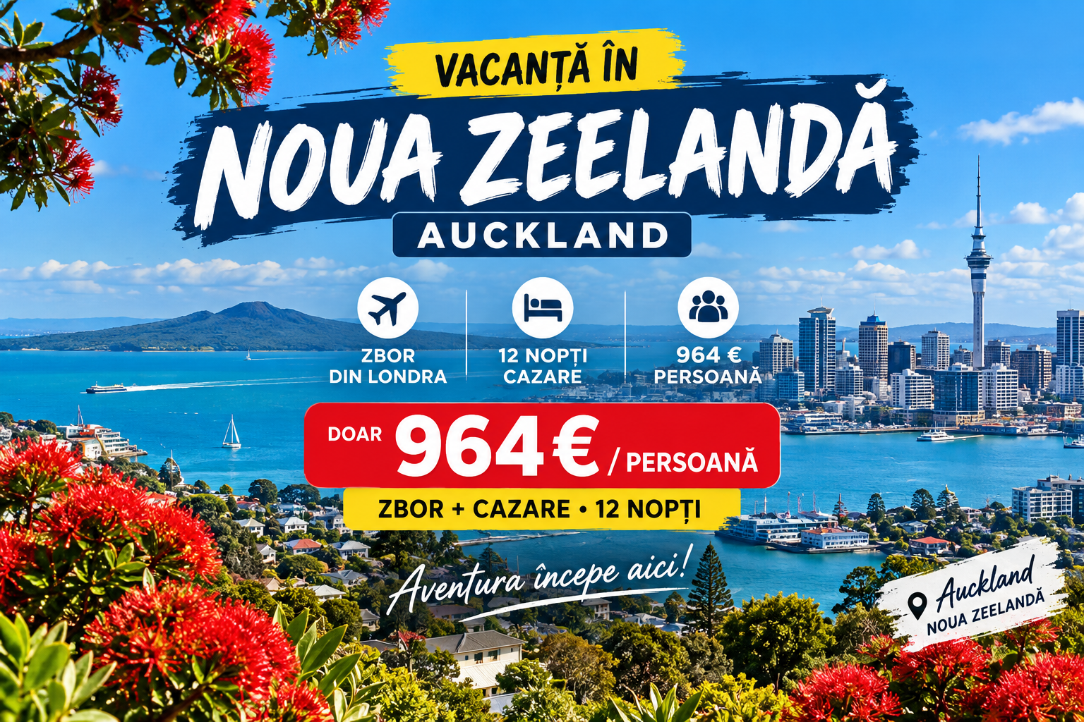 You are currently viewing Vacanță în Noua Zeelandă: zbor și 12 nopți în Auckland la 964 € / persoană