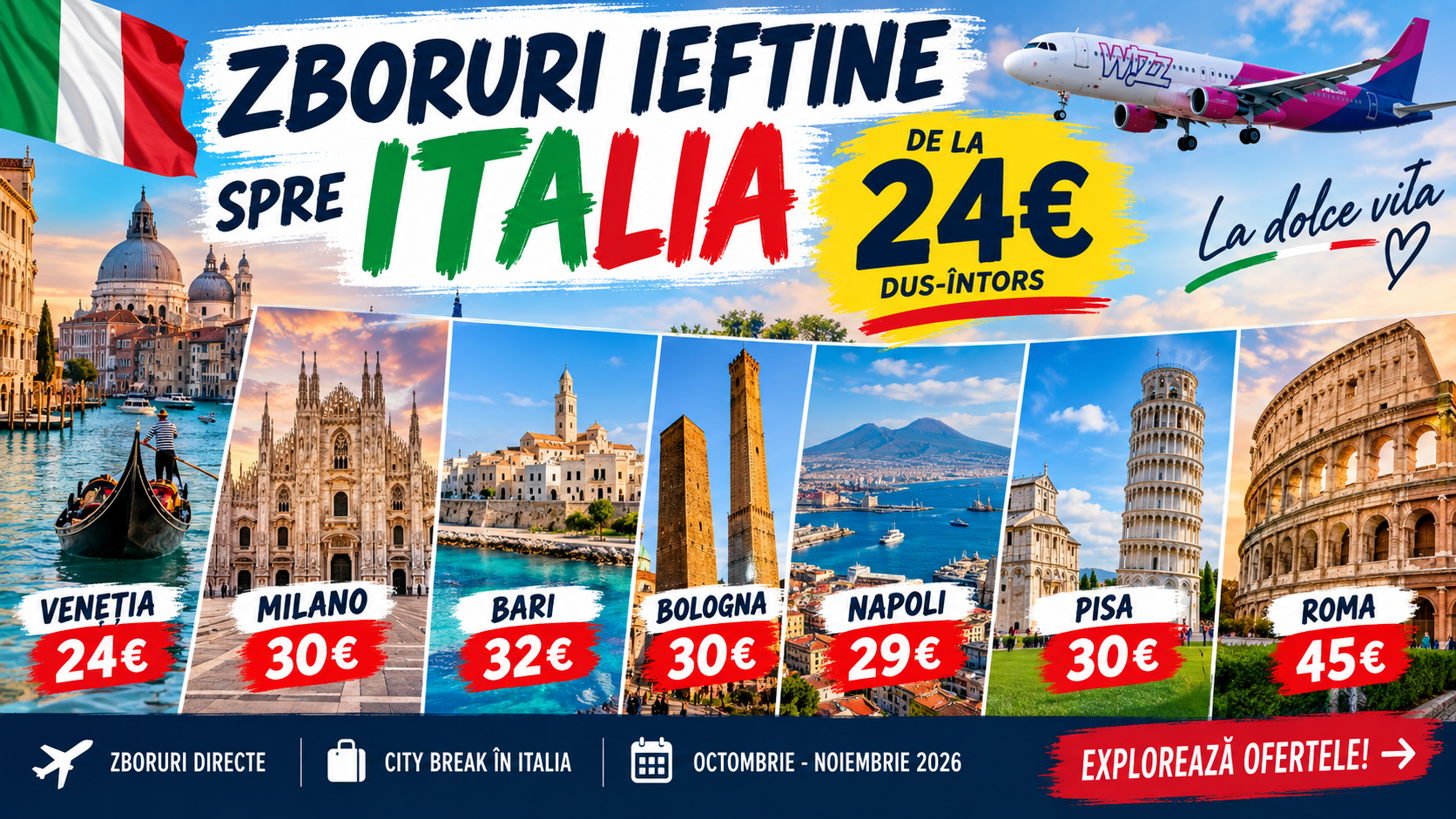 You are currently viewing 🇮🇹 Zboruri ieftine spre Italia din România: de la 24€ dus-întors