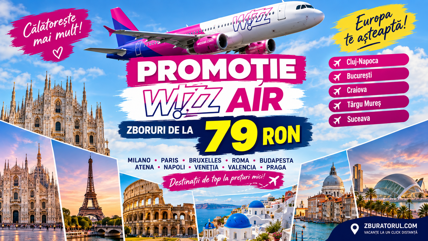 You are currently viewing Promoție Wizz Air: zboruri de la 79 RON către destinații din Europa