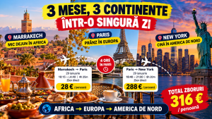Read more about the article 3 continente într-o zi pentru 316 €: mic dejun în Marrakech, prânz în Paris și cină în New York